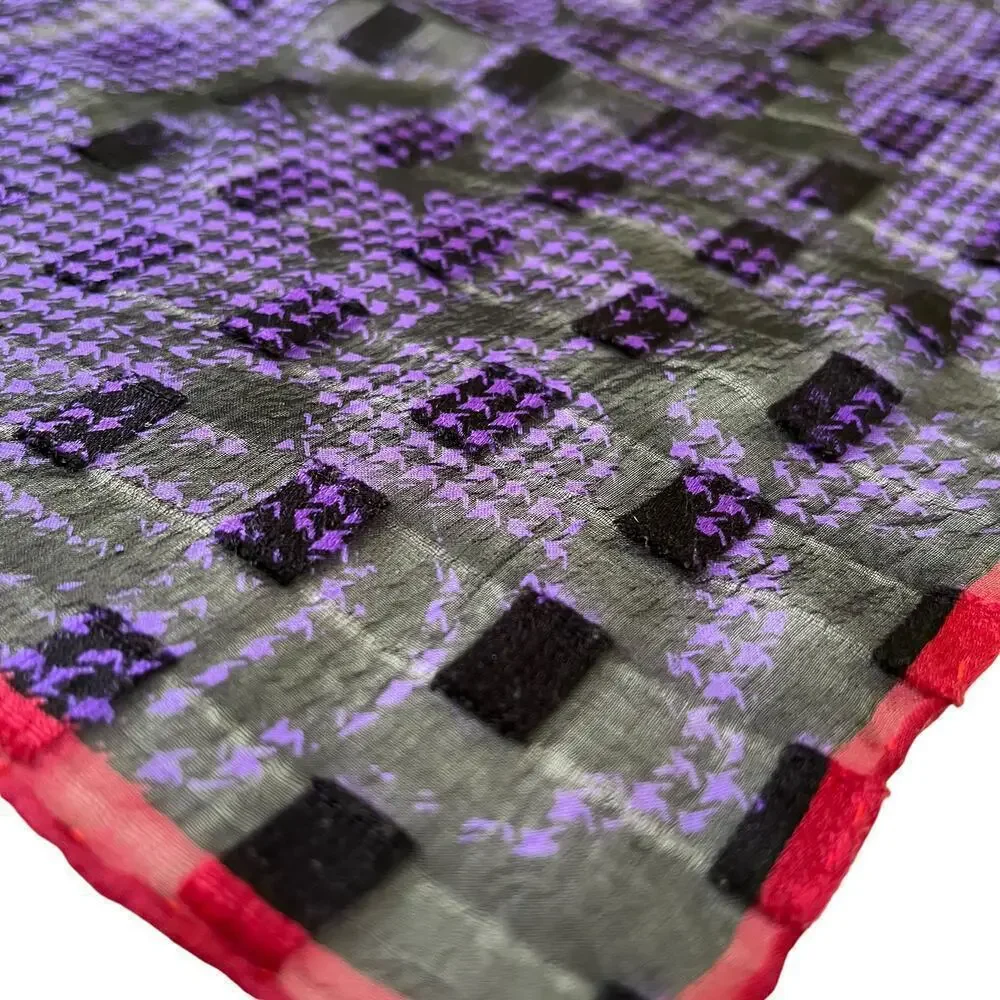Vintage Emanuel Ungaro Purple Houndstooth Silk Chiffon Burnout Square Scarf